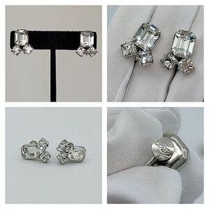 Vintage Coro Earrings Silver Tone Clear Crystal Screwback Earrings #1099